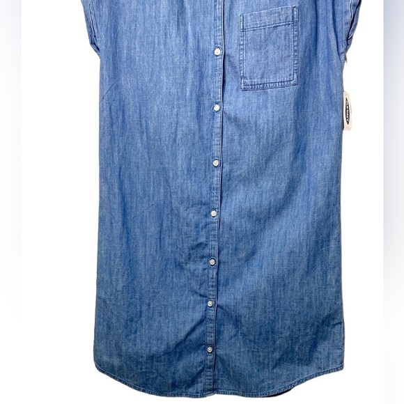 Old Navy Chambray Cuffed Cap-Sleeve Shirt Dress Medium Wash Blue Sz Small Petite - Picture 12 of 14